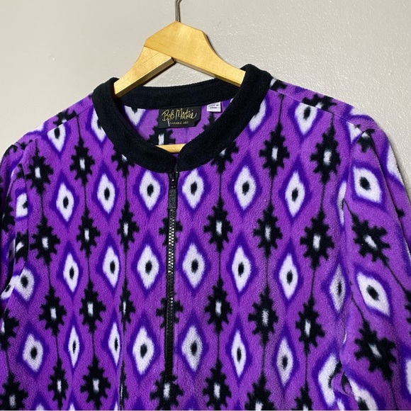 Bob Mackie Wearable Art Purple Fleece Aztec Style Quarter Zip Sweater Size XL - Picture 2 of 8